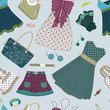Seamless pattern with  women's clothing, shoes and accessories