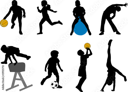 Vektor: children sport silhouettes children sport silhouettes