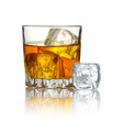 Glass of whiskey and ice isolated on white
