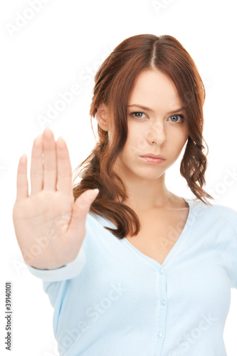 Photo: woman making stop gesture woman making stop gesture