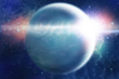 Abstract space landscape with planet and sunrise