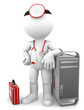 Medic with computer tower. Computer repair concept