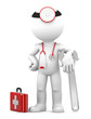 Medic with adjustable wrench. Repair concept Medic with adjustable wrench. Repair concept