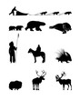Winter Silhouettes of animals, sled dogs and the Indian