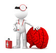 Medic with big red brain. Isolated over white background