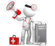 Medic witth computer tower. Computer repair concept. Isolated Medic witth computer tower. Computer repair concept. Isolated