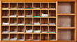 Wooden cabinet in interior of a Buddhist temple Wooden cabinet in interior of a Buddhist temple
