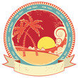 sea waves and island. Vector vintage graphic label of water seas sea waves and island. Vector vintage graphic label of water seas
