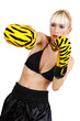 Boxing blond woman