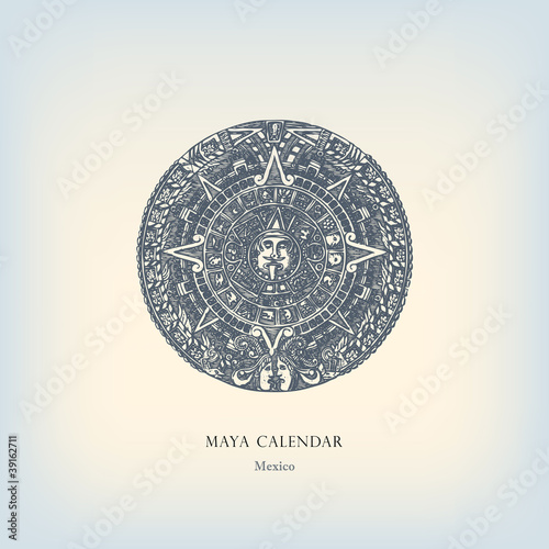 Vector: Engraving vintage Maya calendar illustration. Engraving vintage Maya calendar illustration.