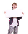 Photo: Little beautiful boy with banner add on white background Little beautiful boy with banner add on white background