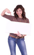 Beautiful young woman with banner add