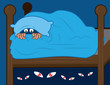 Kid hiding in covers from monsters under the bed.