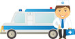 Vector: cartoon veterinarian doctor and car ambulance cartoon veterinarian doctor and car ambulance