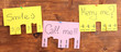 Color advertisements on wooden background