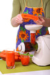 woman prepare Juice extractor and carrot