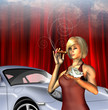 Wealthy Girl with sports car smoking cigar with text for smoke
