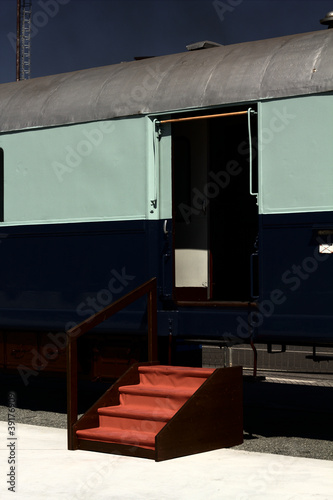 Photo: Red carpet and old train. Red carpet and old train.