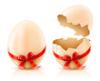 whole and broken shells of easter eggs with red bow vector whole and broken shells of easter eggs with red bow vector
