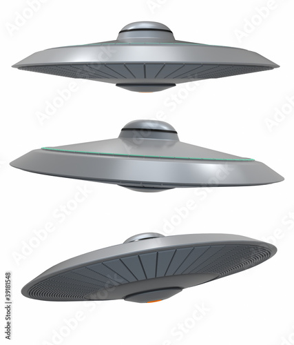 Illustration: Set of flying saucer isolated on white Set of flying saucer isolated on white