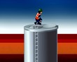 worker climbs into the tank with gas analyzer