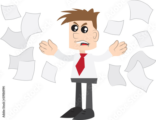 Vector: Isolated business man angrily throwing papers Isolated business man angrily throwing papers