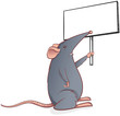 Grey mouse with a black board