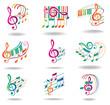 Colorful music notes. Set of music design elements or icons.