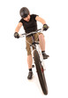 The bicyclist isolated on white.
