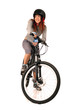 Photo: Woman bicyclist isolated on white. Woman bicyclist isolated on white.