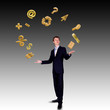 Business man juggling with numbers and symbols