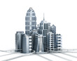 Skyscrapers and magistrals. Chrome city over white