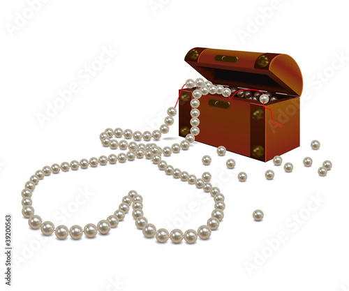 Vector: Broken pearl neklace in the shape of a heart and a small chest Broken pearl neklace in the shape of a heart and a small chest