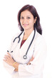 Smiling doctor woman with arms crossed against white background