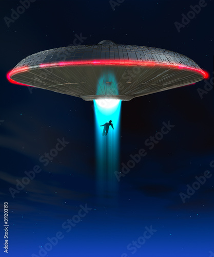 Illustration: A UFO that is abducting a human A UFO that is abducting a human