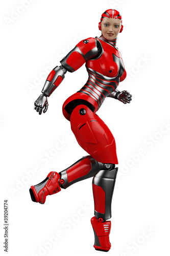 Illustration: woman robot running woman robot running