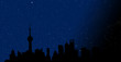Silhouette Shanghai building with night sky filled with the star