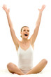 Woman in underwear with arms raised