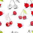 Seamless background with stylized cherry