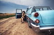 beatuful woaman and a retro car beatuful woaman and a retro car