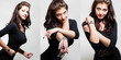 Collage of hot young woman in bodysuit