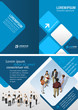 Blue template for brochure with business people