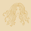 Vector portrait of a girl with long curly hair.