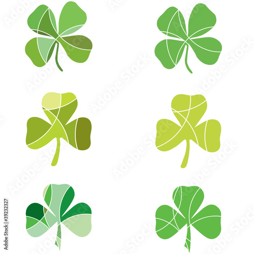 Vector: Segmented green shamrocks Segmented green shamrocks