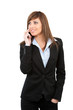 Young woman talking on cell phone isolated