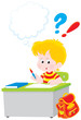 Schoolboy writing a test in school