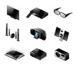 Vector set of 9 modern black TV and audio icons