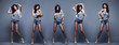 Collage of Beautiful fashion women posing on background