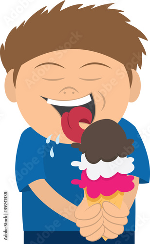 Vector: Kid Licking a three scoop ice cream cone Kid Licking a three scoop ice cream cone