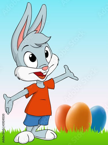 Vector: Cartoon easter rabbit with egg background Cartoon easter rabbit with egg background